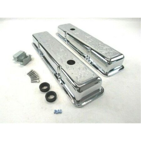 Absurdo Short Aluminum Flame Valve Cover with Hole for 1958-1986 SBC, Chrome AB2204436